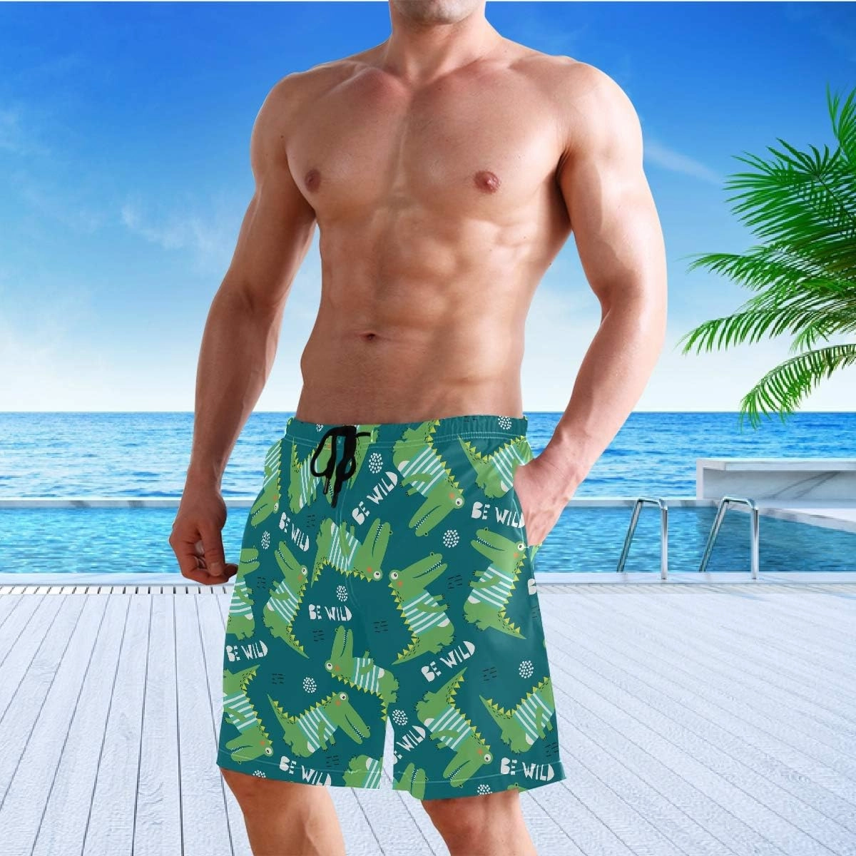 visesunny Men's Novelty Beach Shorts Quick Dry Swimwear Sports Running Swim Board Shorts Bathing Suits with Pockets Summer