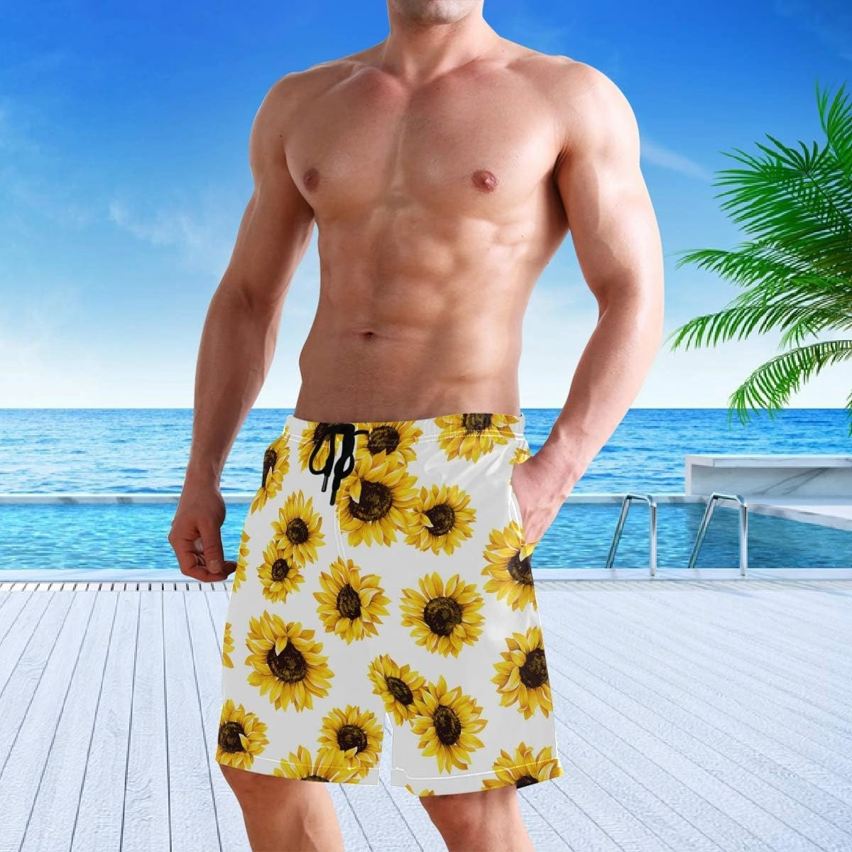 visesunny New Summer Men's Swim Trunks Quick Dry Bathing Suits Holiday Beach Short Casual Board Shorts