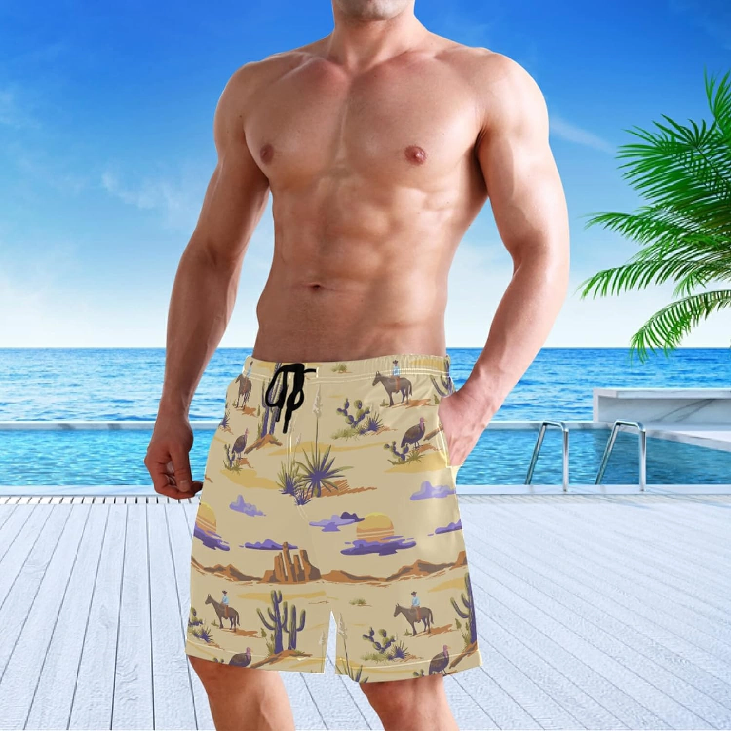 visesunny Stylish Mens Swim Trunks Quick Dry Beachwear Sports Running Swim Board Shorts Bathing Suits Mesh Lining