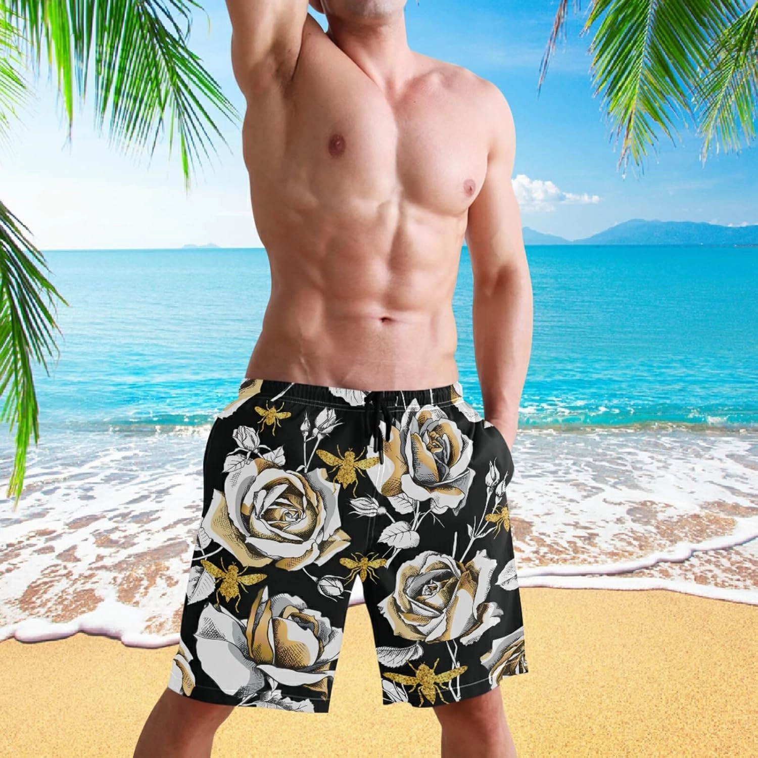 visesunny Stylish Mens Swim Trunks Quick Dry Beachwear Sports Running Swim Board Shorts Bathing Suits Mesh Lining