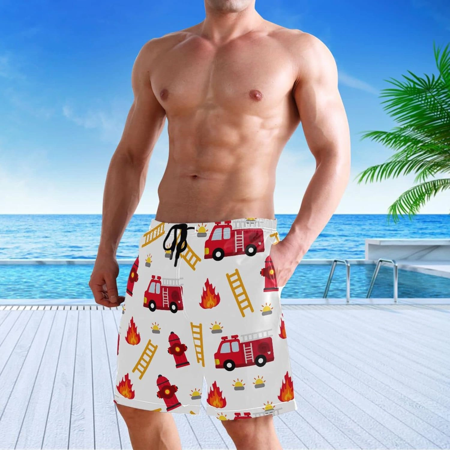 visesunny Stylish Mens Swim Trunks Quick Dry Beachwear Sports Swim Board Shorts Holiday Party Bathing Suits
