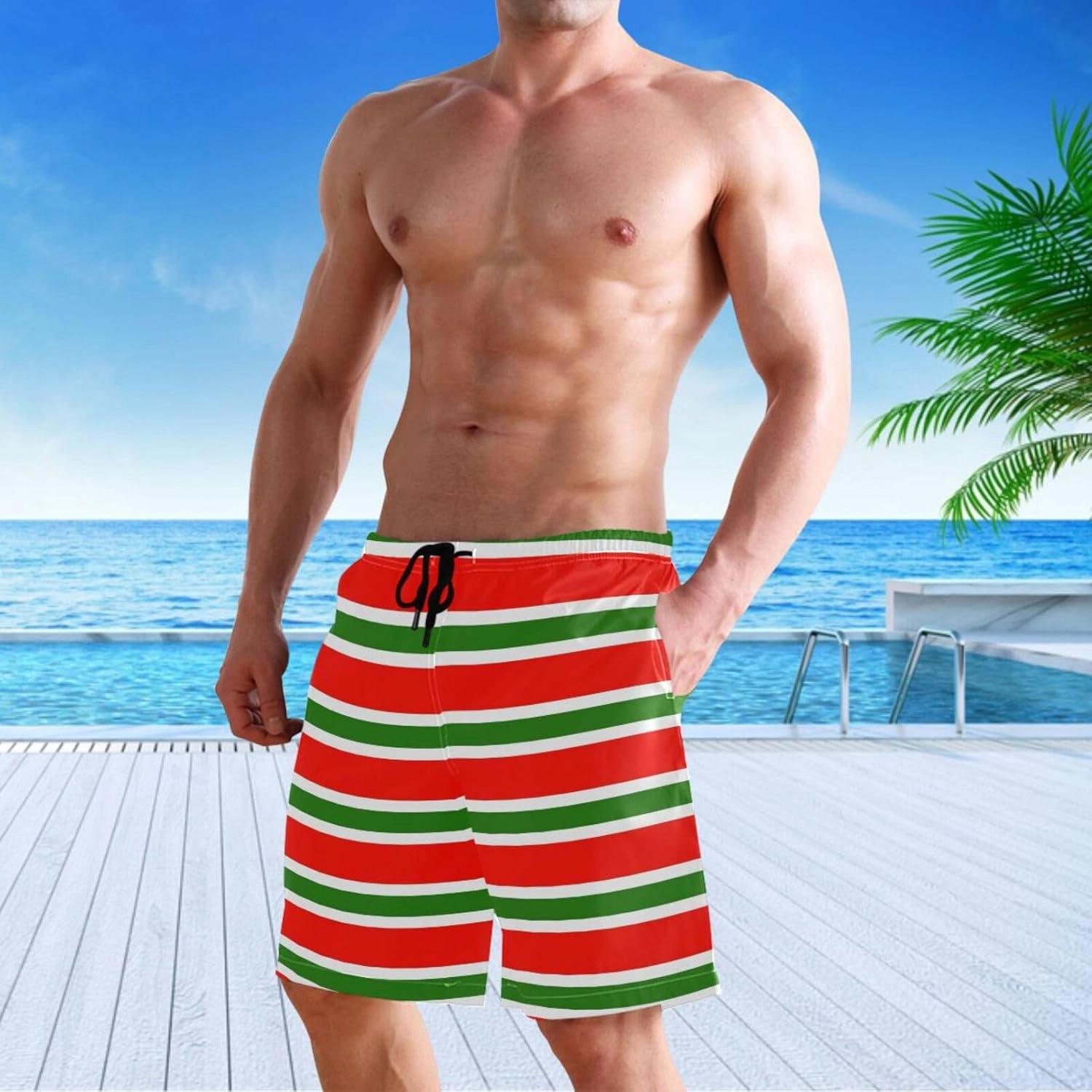 visesunny Stylish Mens Swim Trunks Quick Dry Beachwear Sports Swim Board Shorts Holiday Party Bathing Suits