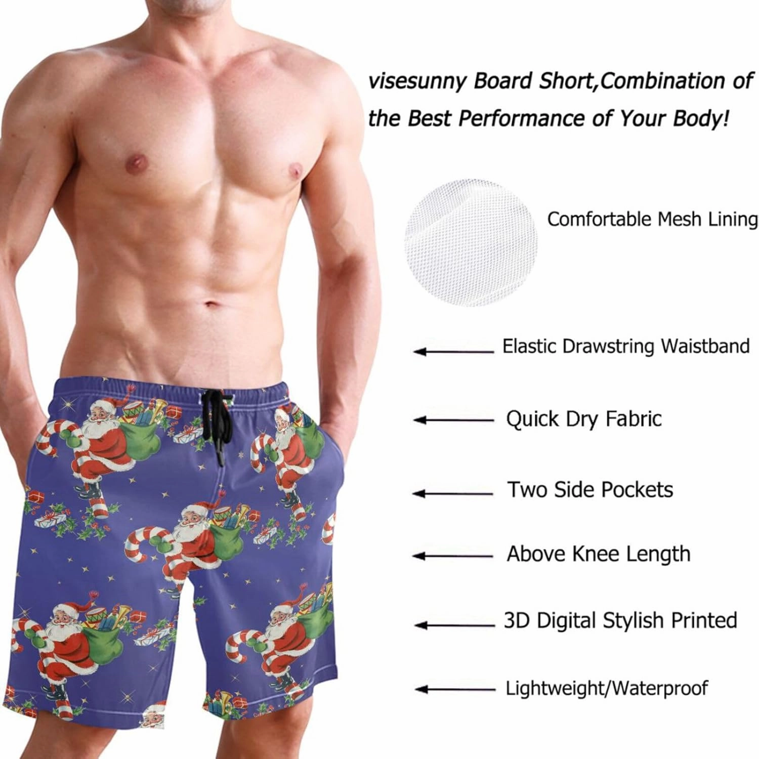 visesunny Stylish Mens Swim Trunks Quick Dry Beachwear Sports Swim Board Shorts Holiday Party Bathing Suits