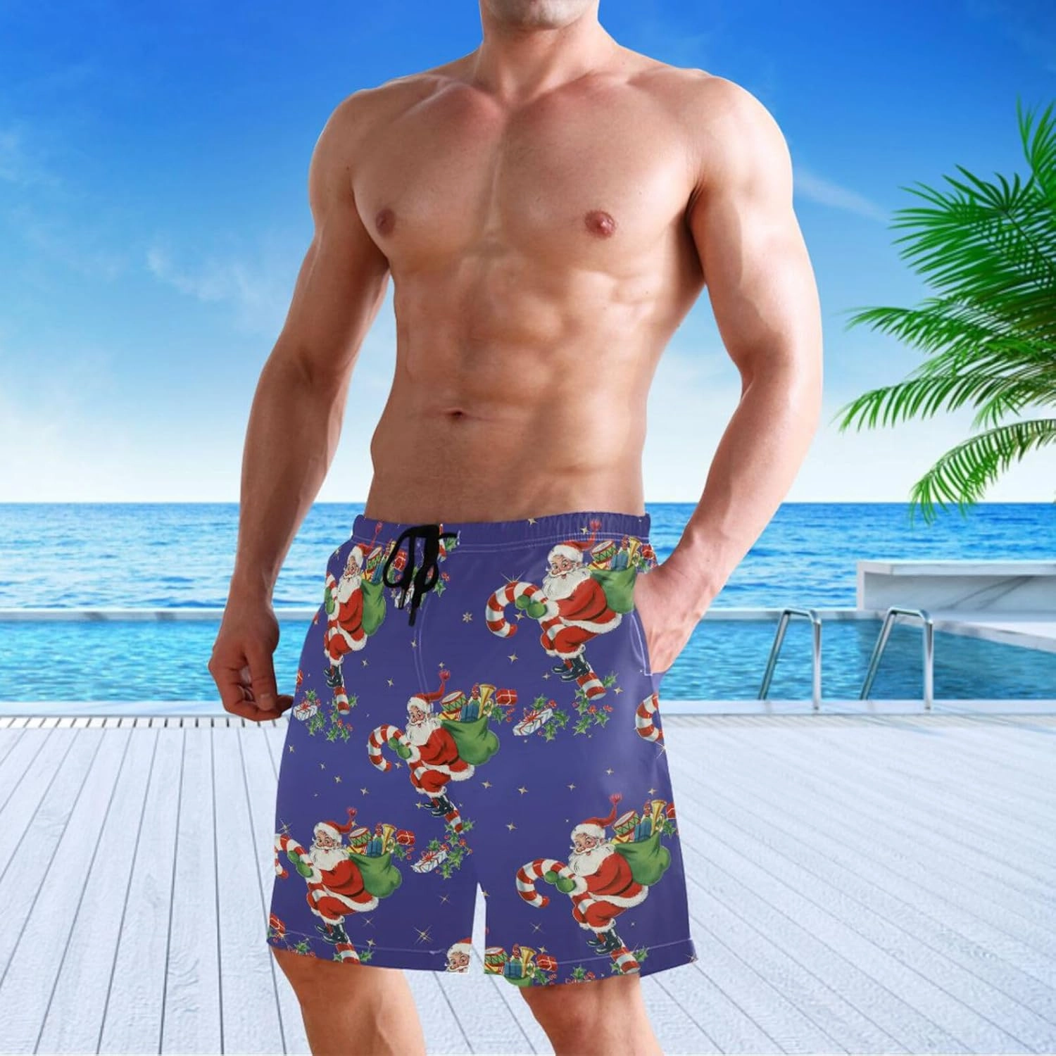 visesunny Stylish Mens Swim Trunks Quick Dry Beachwear Sports Swim Board Shorts Holiday Party Bathing Suits
