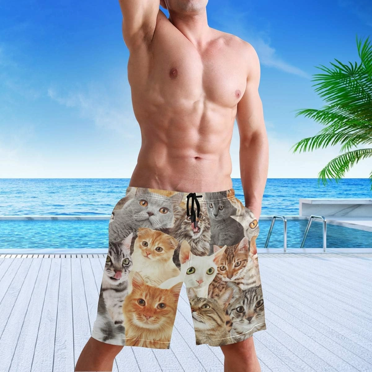 visesunny Stylish Mens Swim Trunks Quick Dry Beachwear Sports Swim Board Shorts Holiday Party Bathing Suits