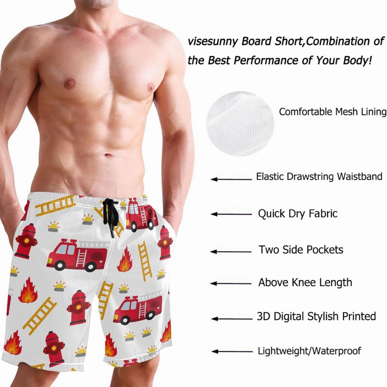 visesunny Stylish Mens Swim Trunks Quick Dry Beachwear Sports Swim Board Shorts Holiday Party Bathing Suits
