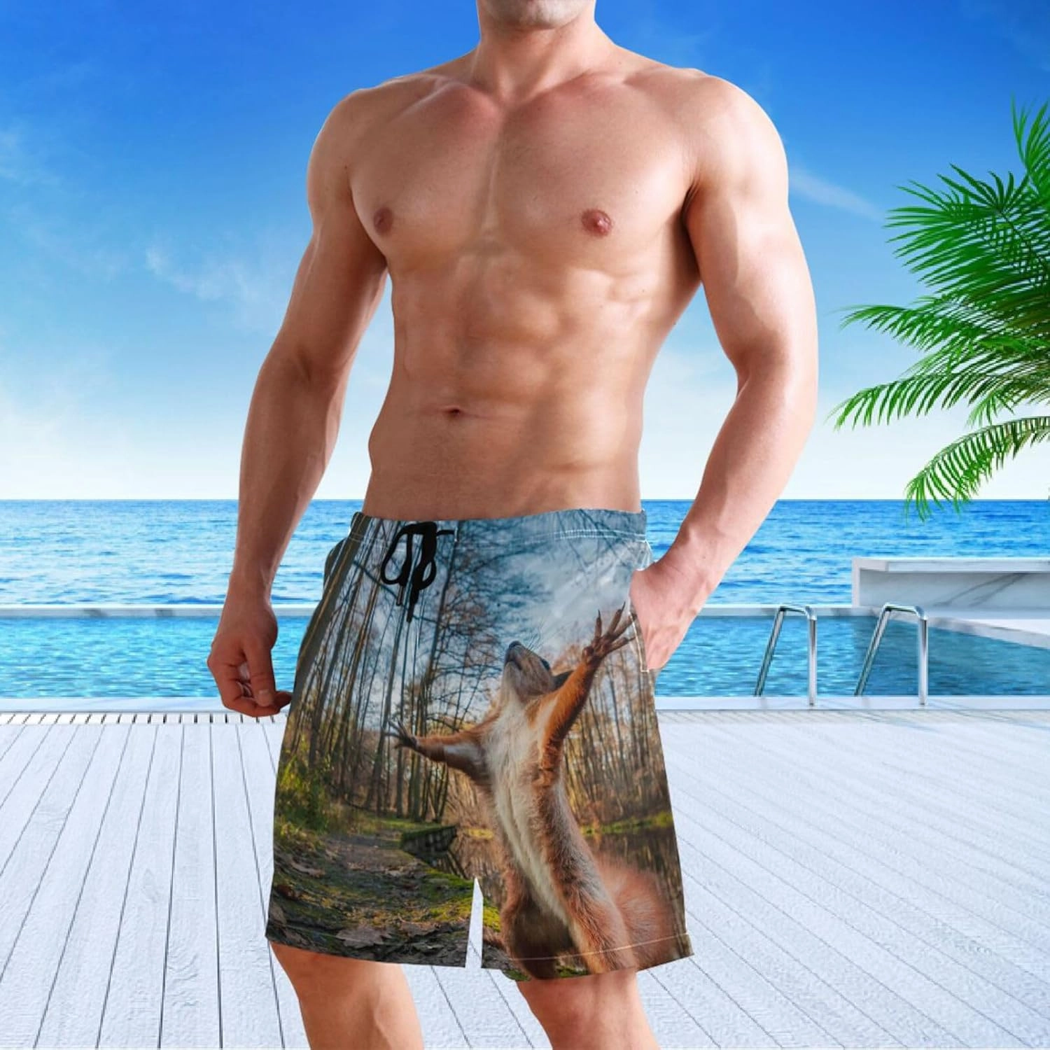 visesunny Stylish Mens Swim Trunks Quick Dry Beachwear Sports Swim Board Shorts Holiday Party Bathing Suits
