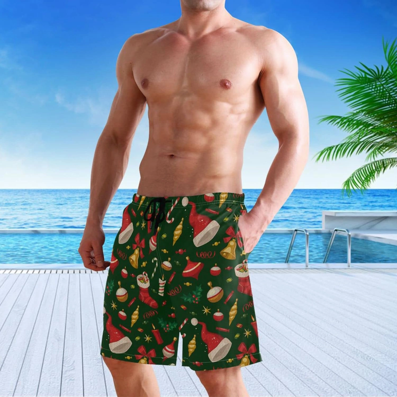 visesunny Stylish Summer Mens Swim Trunks Quick Dry Beachwear Sports Swim Board Shorts Holiday Party Bathing Suits