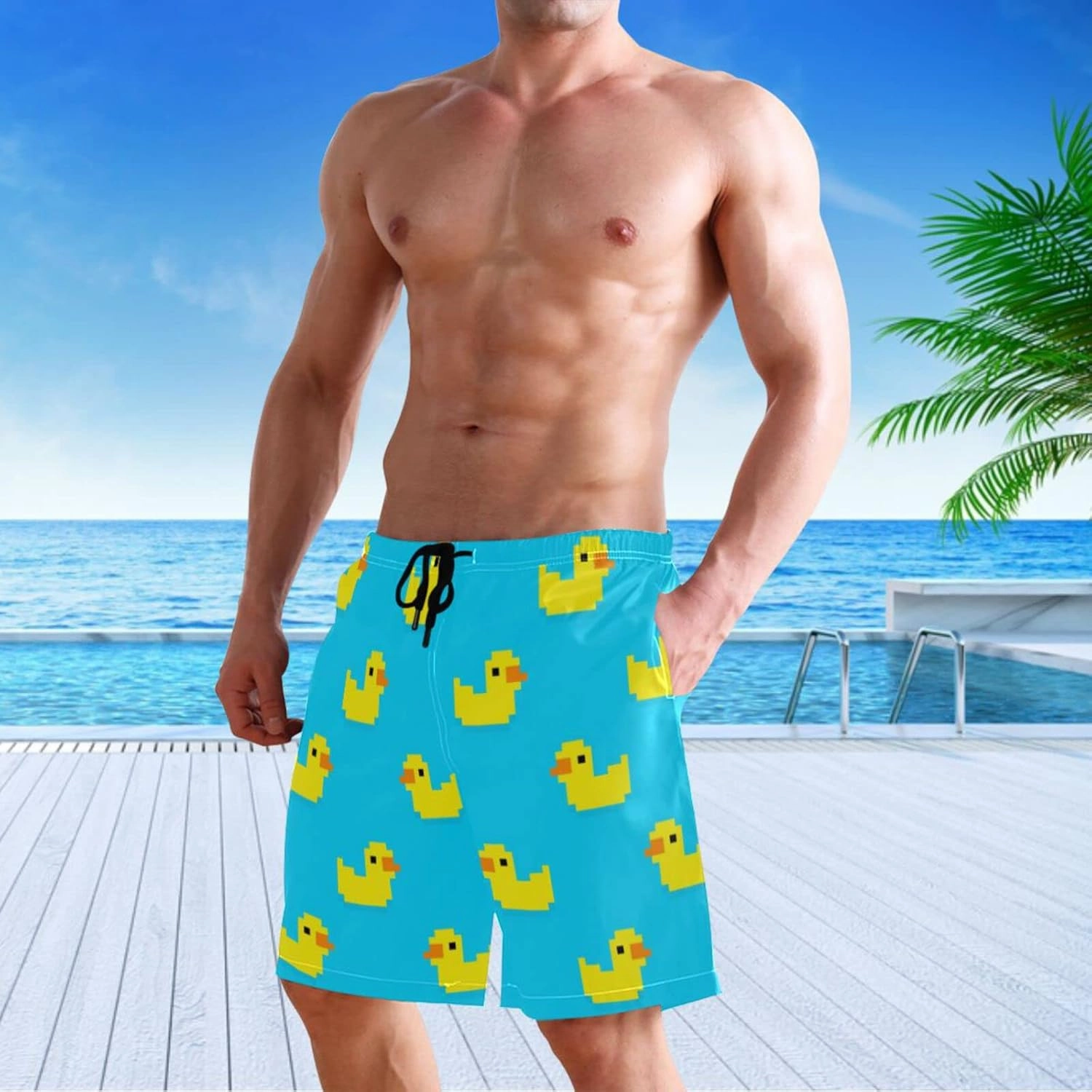 visesunny Stylish Summer Mens Swim Trunks Quick Dry Beachwear Sports Swim Board Shorts Holiday Party Bathing Suits
