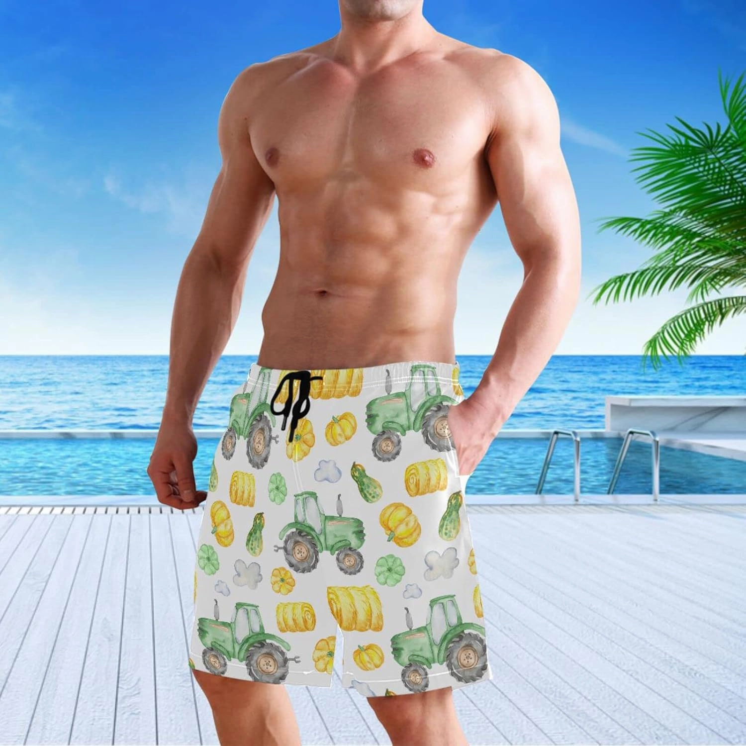 visesunny Stylish Summer Mens Swim Trunks Quick Dry Beachwear Sports Swim Board Shorts Holiday Party Bathing Suits
