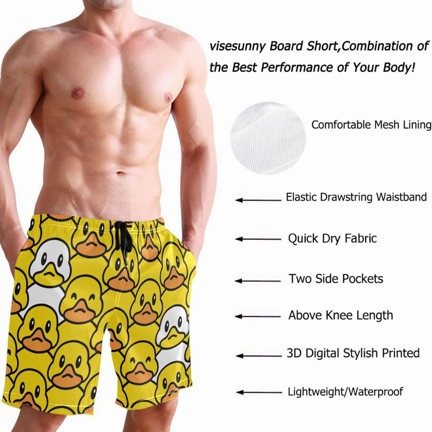 visesunny Stylish Summer Mens Swim Trunks Quick Dry Beachwear Sports Swim Board Shorts Holiday Party Bathing Suits