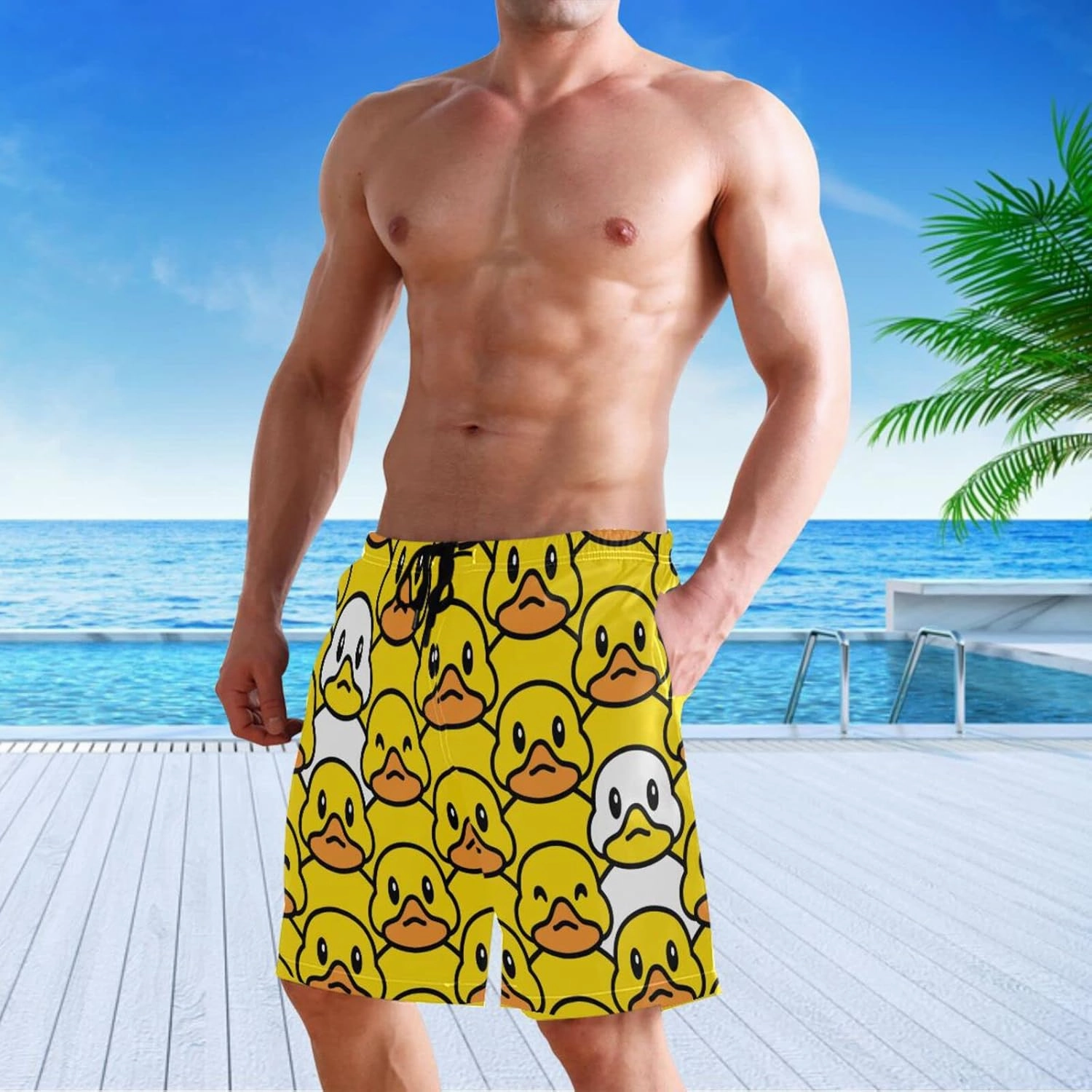 visesunny Stylish Summer Mens Swim Trunks Quick Dry Beachwear Sports Swim Board Shorts Holiday Party Bathing Suits