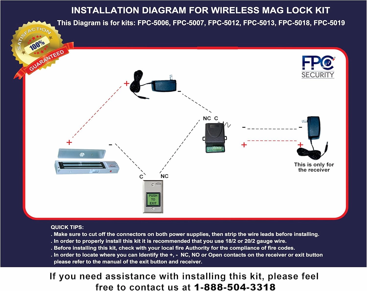 Visionis FPC-5018 One Door Access Control Outswinging Door 1200lbs Electromagnetic Lock Kit with Wireless Receiver and Remote Magnetic Lock System