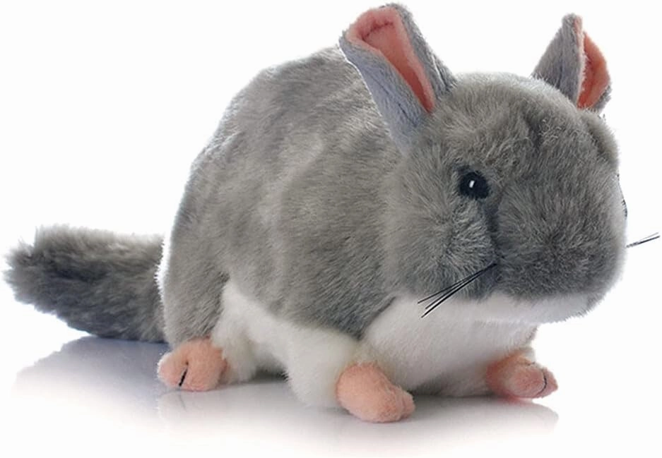 Vivid Chinchilla Stuffed Animals Toy with Fluffy Big Tail Realistic Lifelike Mouse Plush Doll Gift Mascot for Kids White