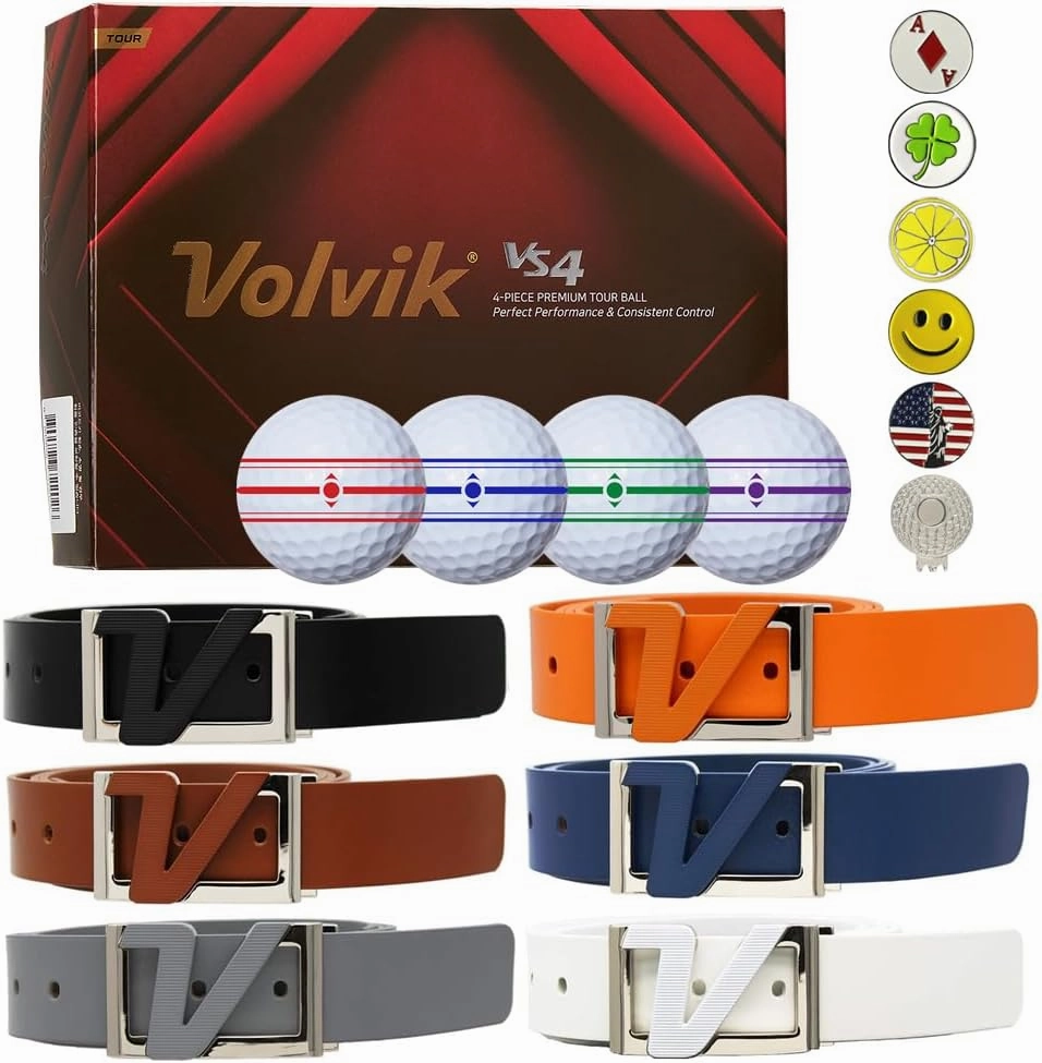 Volvik Tour VS4 Premium Golf Balls Bundle with Genuine Italian Real Solid Leather Belt, Unisex, 5 Ball Markers, & 1 Magnetic Hat Clip