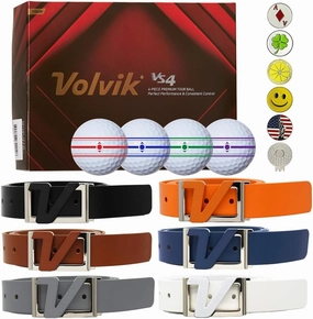 Volvik Tour VS4 Premium Golf Balls Bundle with Genuine Italian Real Solid Leather Belt, Unisex, 5 Ball Markers, & 1 Magnetic Hat Clip