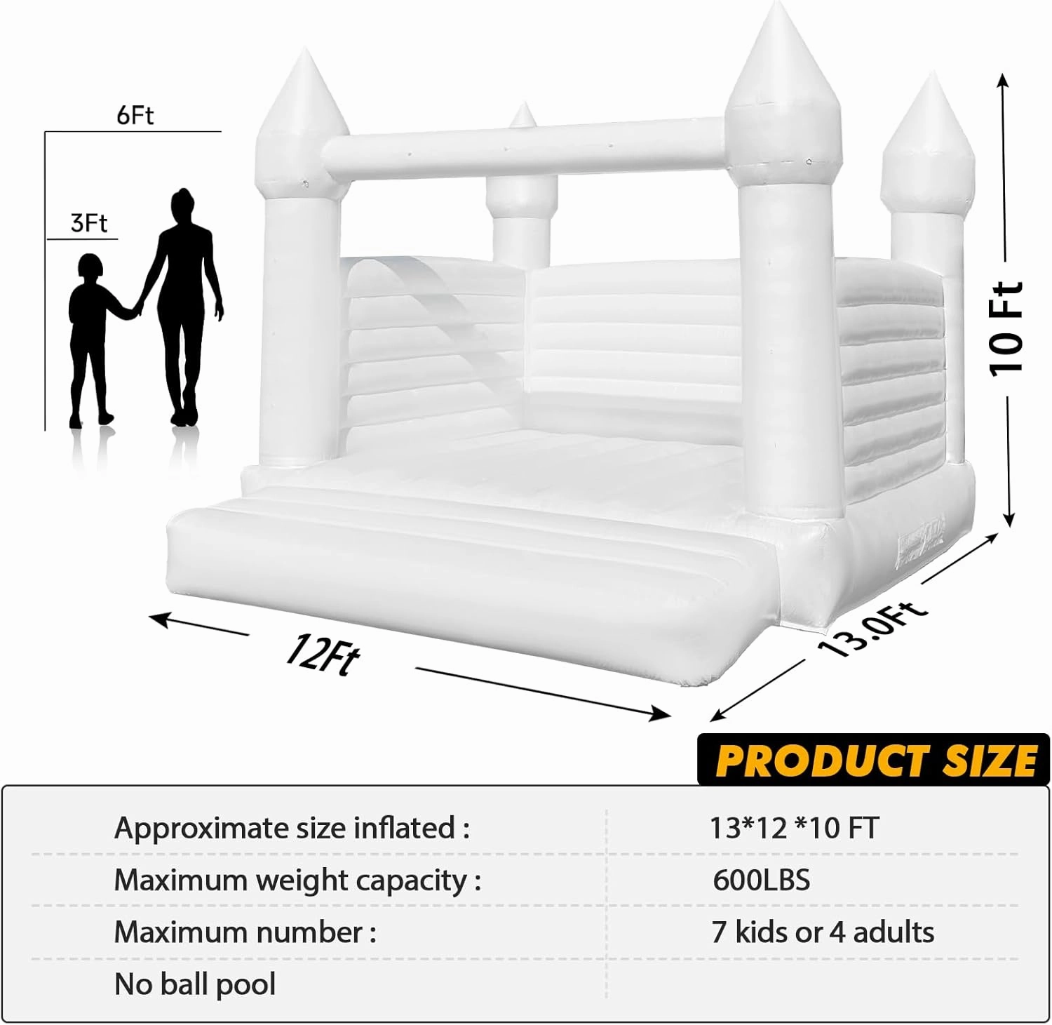 WARSUN Inflatable White Bounce House 13x12x10FT with Blower All PVC Bouncy House Castle with Large Jumping Area & D-Rings Decorate, Bounce House Castle for Wedding Birthday Party Photography Business
