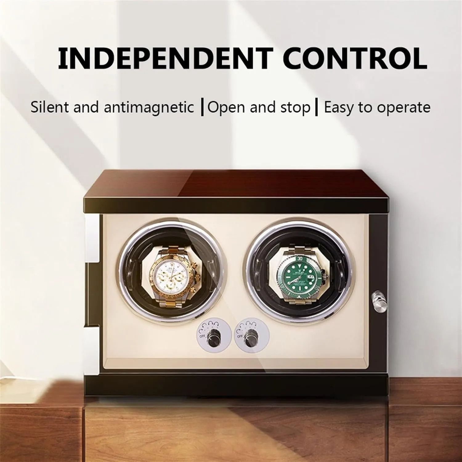 Watch Winder for Men's and Women's Automatic Watch with LED Lights Quiet Japanese Motor Watch Winder Box for 1/2/4/6 Watches Open and Shut Down Featured