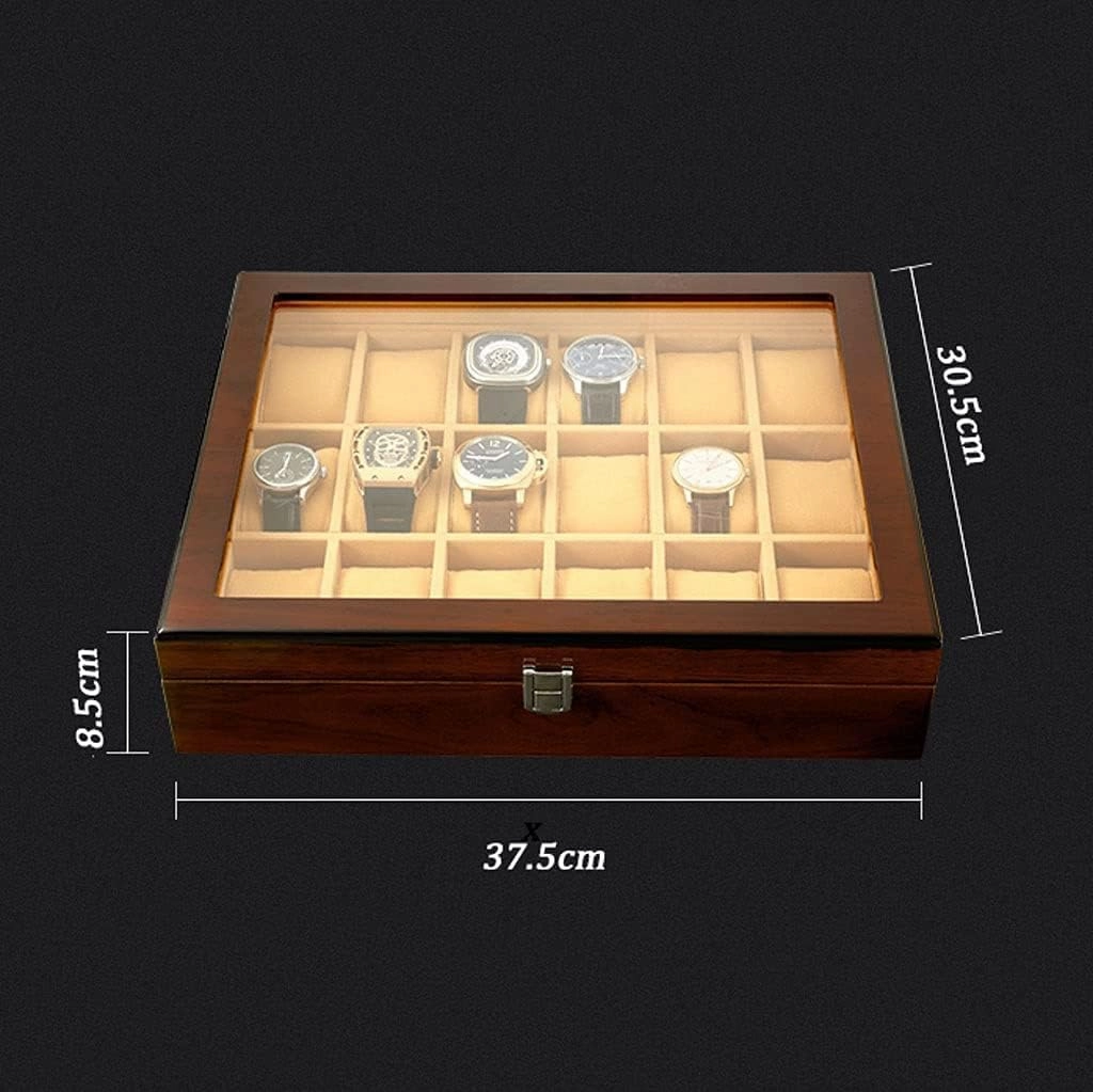 Watch Box Case Watch Organizer 18-pcs Wooden Watch Box With Transparent Glass Top Cover,Lockable Jewelry Storage Box Watch Storage Boxes Watch Display Box