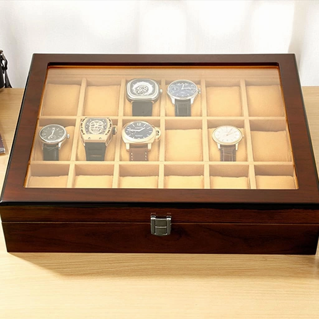 Watch Box Case Watch Organizer 18-pcs Wooden Watch Box With Transparent Glass Top Cover,Lockable Jewelry Storage Box Watch Storage Boxes Watch Display Box
