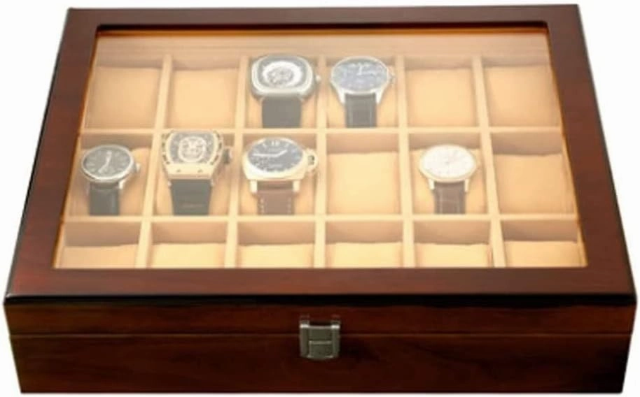 Watch Box Case Watch Organizer 18-pcs Wooden Watch Box With Transparent Glass Top Cover,Lockable Jewelry Storage Box Watch Storage Boxes Watch Display Box