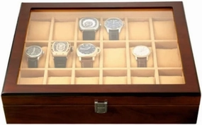 Watch Box Case Watch Organizer 18-pcs Wooden Watch Box With Transparent Glass Top Cover,Lockable Jewelry Storage Box Watch Storage Boxes Watch Display Box
