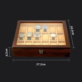 Watch Box Watch Case 18-pcs Wooden Watch Box With Transparent Glass Top Cover,Lockable Jewelry Storage Box Watch Organiser Men