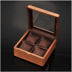 Watch Box Wooden Watch Box with Transparent Glass Top Cover, 4-Digit Storage Watch Box Watch Accessories (Color : OneColor, Size : 17.5 * 17.5 * 8.5cm)