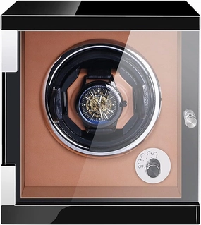 Watch Display Box Automatic Single Watch Winder Watches Display Box with Led Lights Quiet Motor Wood Shell Piano Finish Fit Lady and Man Watches Nice,Brown Pu-1 0