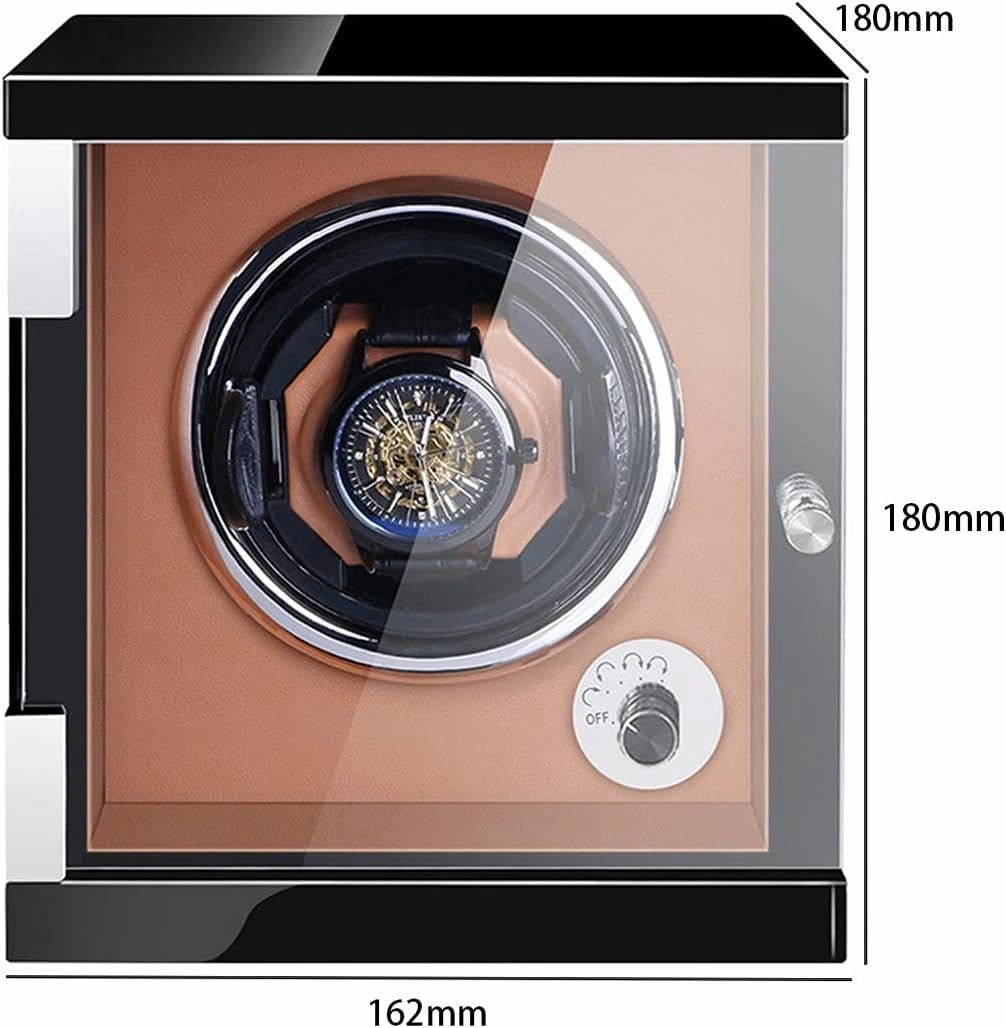 Watch Display Box Automatic Single Watch Winder Watches Display Box with Led Lights Quiet Motor Wood Shell Piano Finish Fit Lady and Man Watches Nice,Brown Pu-1 0