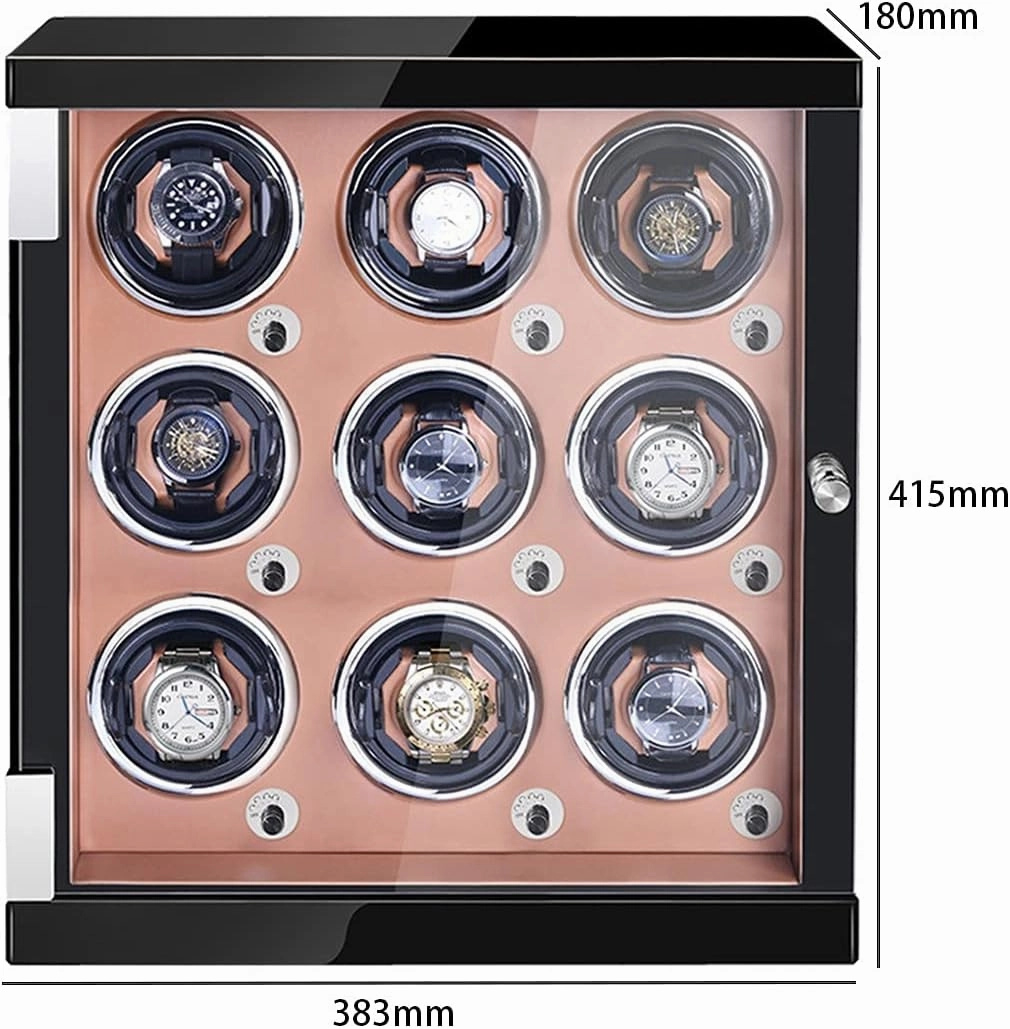 Watch Display Box Watch Winder for 9 Automatic Watches Watches Display Box with LED Lights Wood Shell Piano Finish Quiet Japanese Motor Fit Lady and Man Watches (Brown Pu 9 0)
