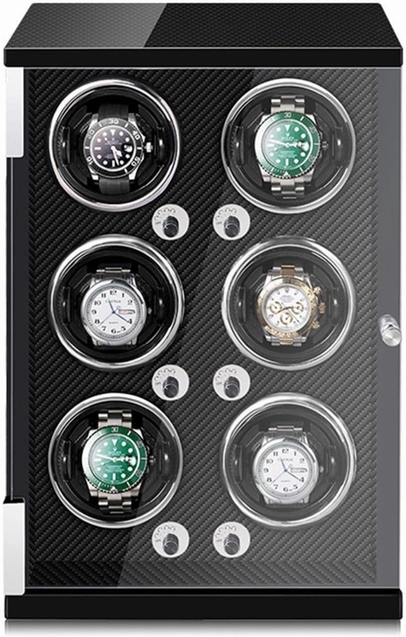 Watch Winder Automatic Watch Winder for 1/2/4/6 Watches in Wood Shell and Black Carbon Fiber Leather Watches Display Box with LED Lights Japanese Motor Open and