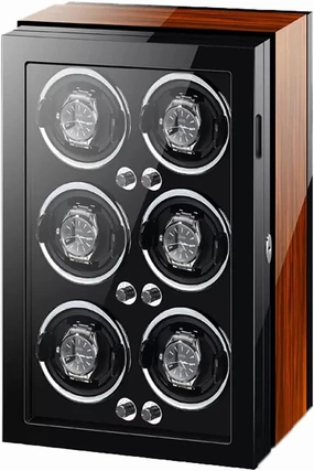 Watch Winder Box for Self-Winding 4 6 9 Watches with LED Light and Quiet Motor Display Box Wooden Piano Finish Adjustable Watch Pillows Rotator Case (Brown 6 0)