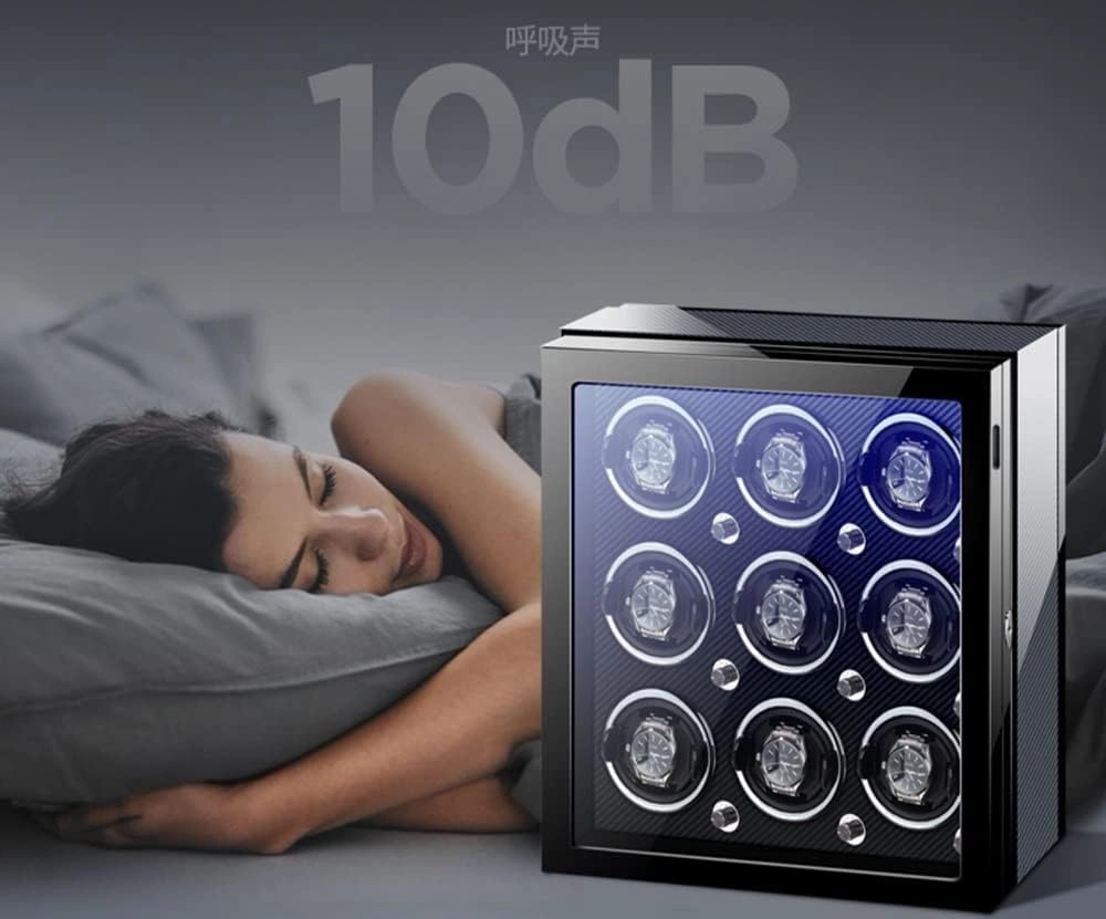 Watch Winder Box for Self-Winding 4 6 9 Watches with LED Light and Quiet Motor Display Box Wooden Piano Finish Adjustable Watch Pillows Rotator Case