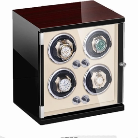 Watch Winder For 4 Automatic Watches Watches Display Box With LED Lights Quiet Japanese Mabuchi Motor Adjustable Watch Pillows Fit Lady And Man Watches (Color : Beige PU, Size : 4 0)