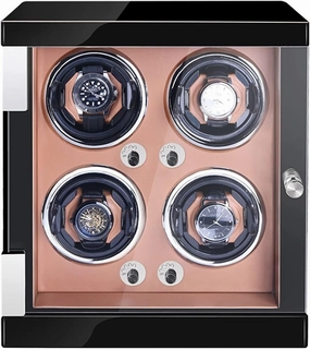 Watch Winder For 4 Automatic Watches Watches Display Box With LED Lights Quiet Japanese Mabuchi Motor Adjustable Watch Pillows Fit Lady And Man Watches (Color : Brown PU, Size : 4 0)