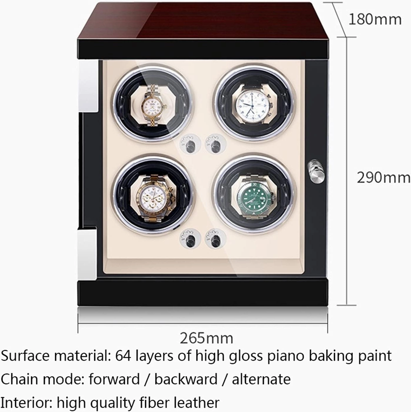 Watch Winder for 4 Automatic Watches Watches Display Box with LED Lights Quiet Motor Adjustable Watch Pillows Fit Lady and Man Watches (Beige Pu 4 0)