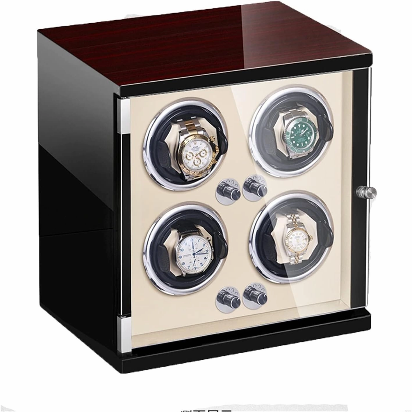 Watch Winder for 4 Automatic Watches Watches Display Box with LED Lights Quiet Motor Adjustable Watch Pillows Fit Lady and Man Watches (Beige Pu 4 0)