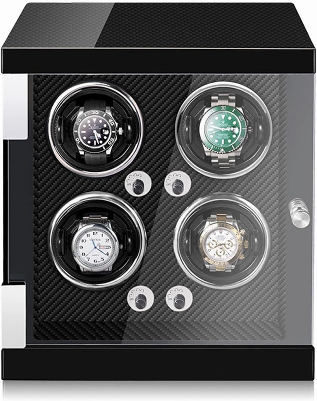 Watch Winder for 4 Watches Watch Rotator Box with Led Lights Quiet Japanese Motor Adjustable Watch Pillows Fit Lady and Man Watches,Carbon Fiber-4 0