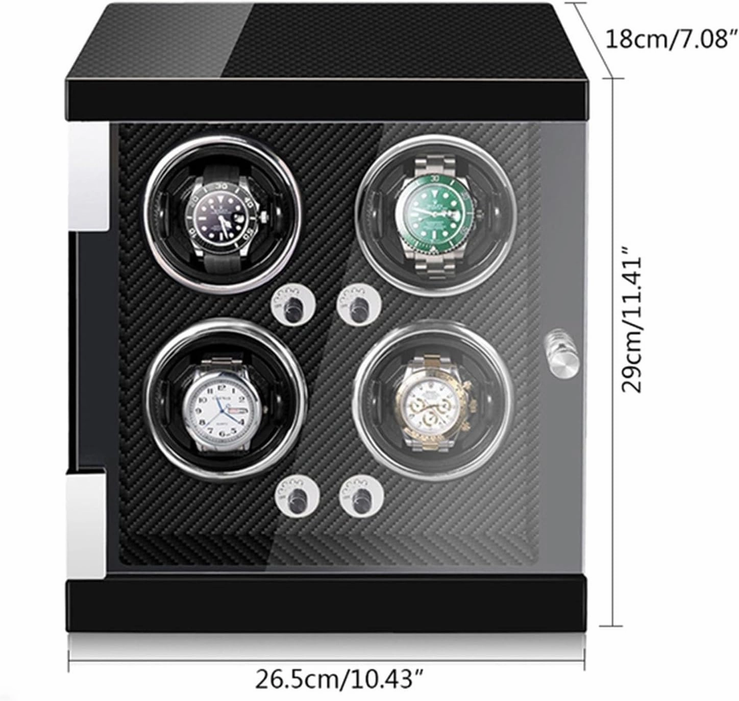Watch Winder for 4 Watches Watch Rotator Box with Led Lights Quiet Japanese Motor Adjustable Watch Pillows Fit Lady and Man Watches,Carbon Fiber-4 0