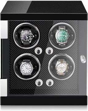 Watch Winder for 4 Watches Watch Rotator Box with Led Lights Quiet Japanese Motor Adjustable Watch Pillows Fit Lady and Man Watches,Carbon Fiber-4 0