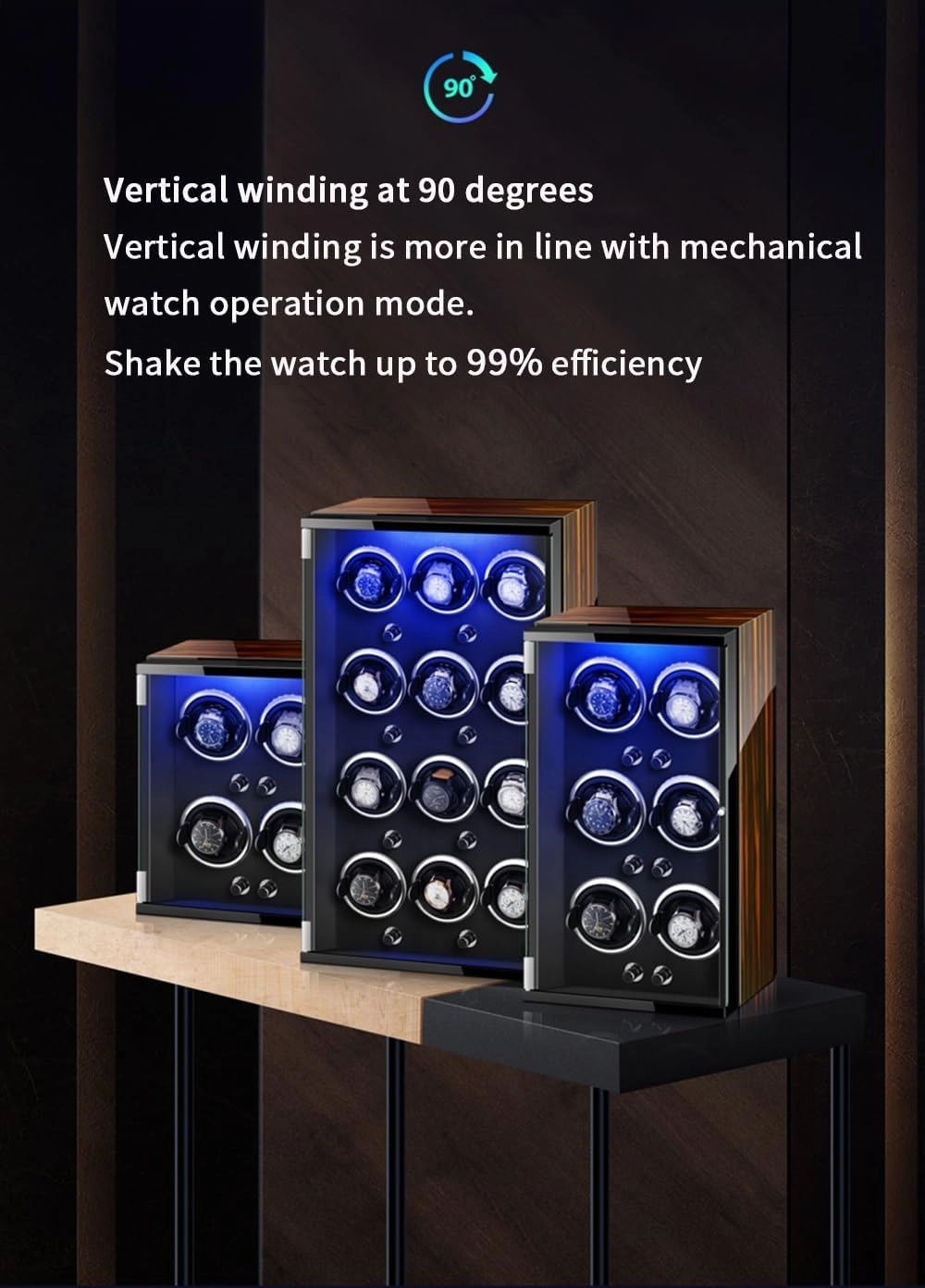 Watch Winders for 9 Automatic Watches with Quiet Motor Wood Shell Display Box Multiple Rotation Modes Winding Case