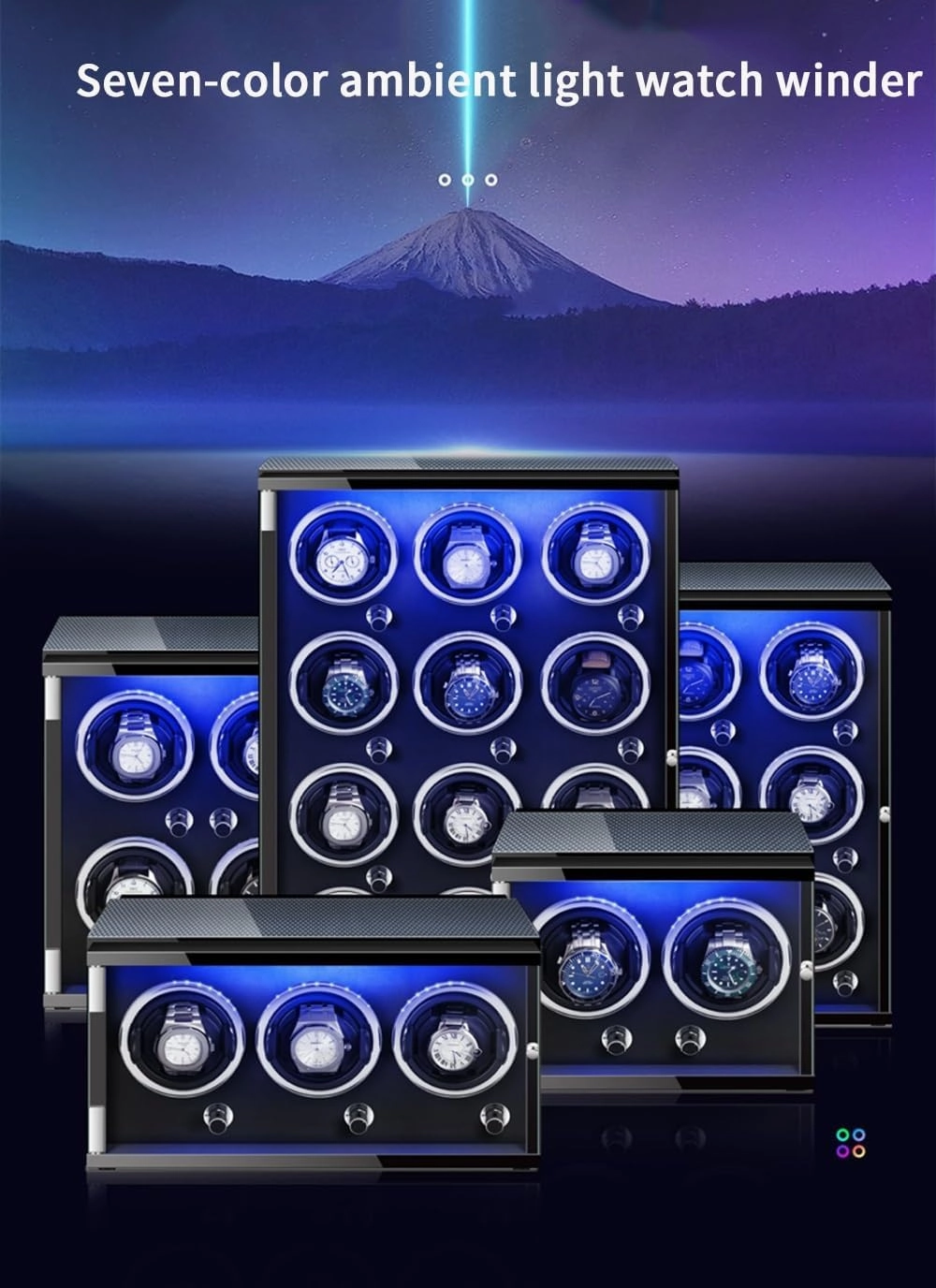 Watch Winders for 9 Automatic Watches with Quiet Motor Wood Shell Display Box Multiple Rotation Modes Winding Case