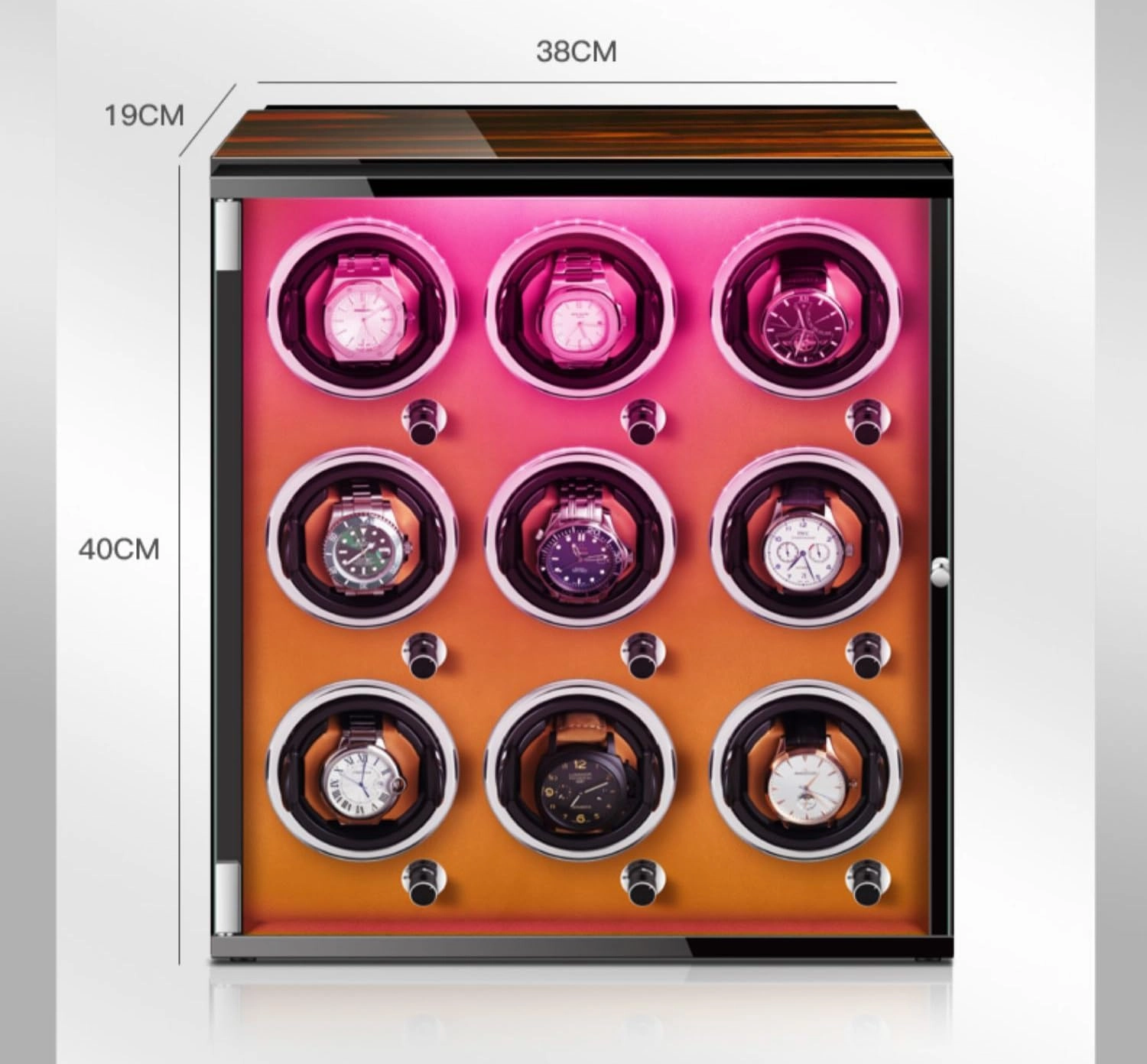 Watch Winders for 9 Automatic Watches with Quiet Motor Wood Shell Display Box Multiple Rotation Modes Winding Case