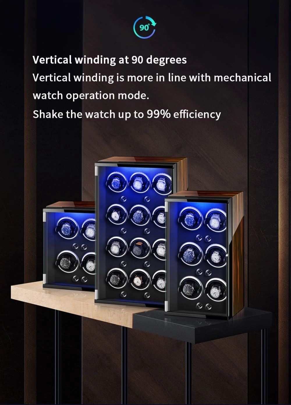 Watch Winders for 9 Automatic Watches with Quiet Motor Wood Shell Display Box Multiple Rotation Modes Winding Case