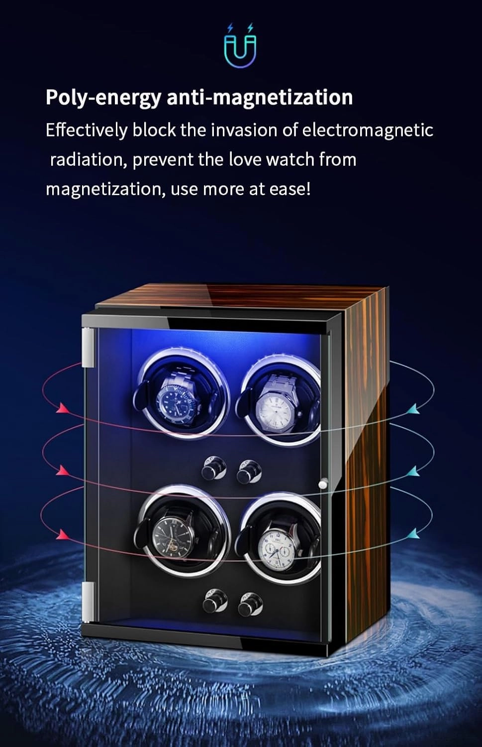Watch Winders for 9 Automatic Watches with Quiet Motor Wood Shell Display Box Multiple Rotation Modes Winding Case
