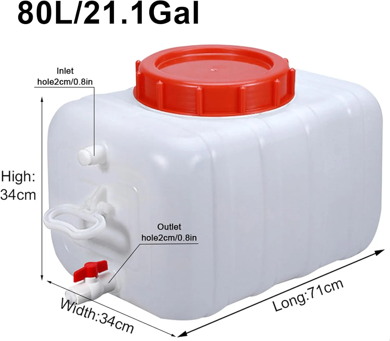 Water Storage Container Water Carrier 13/21/29/53 Gallon Large Capacity Water Tank with Tap and 3m Hose Portable Emergency Water Bucket for Vehicle Home Hiking Camping Outdoors(Size:80L/21.1Gallon)