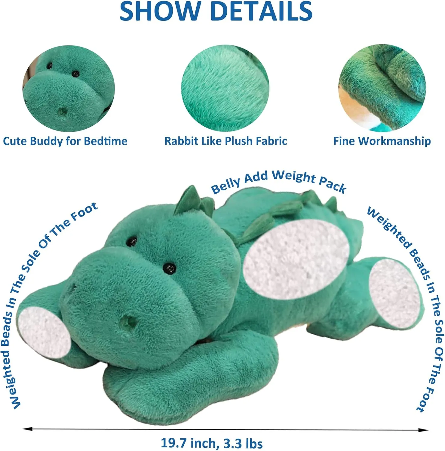 Weighted Stuffed Animals, 19.7" 3.3lbs Weighted Dinosaur Plush Cute Dinosaur Stuffed Animal Dinosaur Weighted Plush Animals Pillow Toy