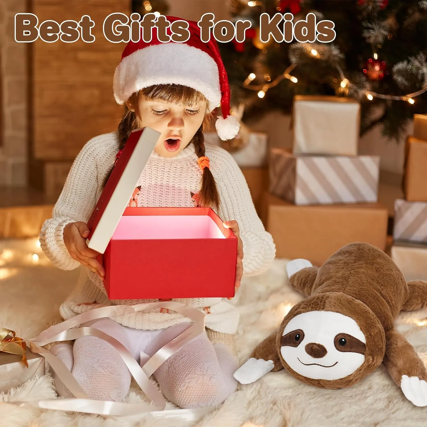 Wepop 5lb Weighted Stuffed Animals, 24in Big Sloth Plush, Cute Soft Plushie Pillows for Adults Boys Girls
