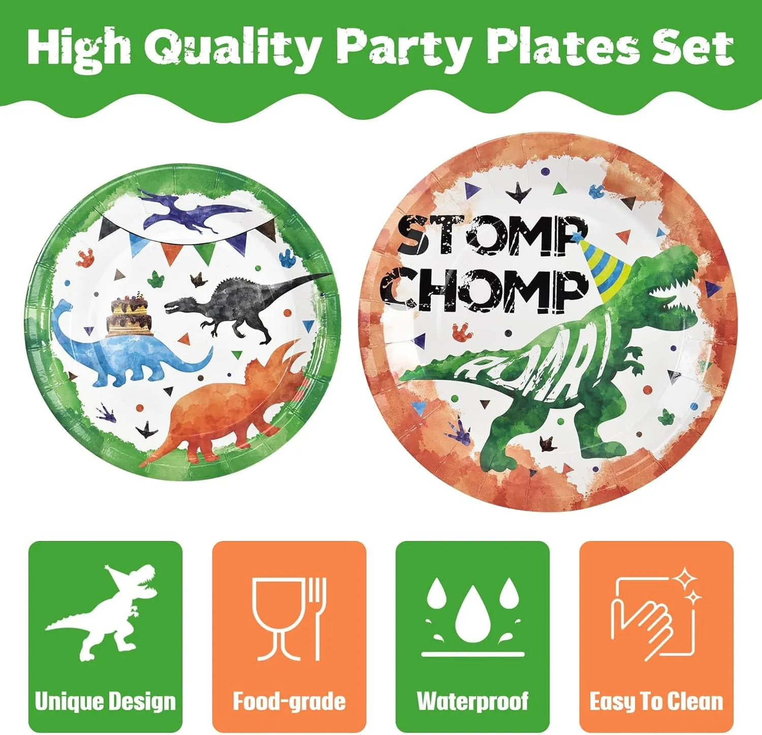 WERNNSAI Dinosaur Party Supplies - 96 PCS Dino Plates Napkins and Forks Set Dinosaur Theme Birthday Decoration Disposable Dinosaur Plates for Boys Birthday Serves 24 Guests